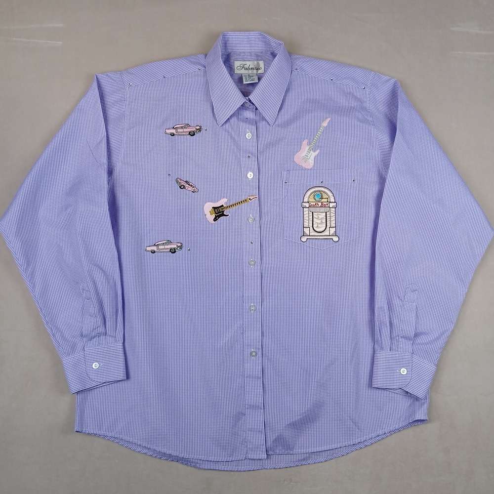 Fabrizio XL Womens Shirt Button Up Embroidered 50's Juke Box Sock Hop